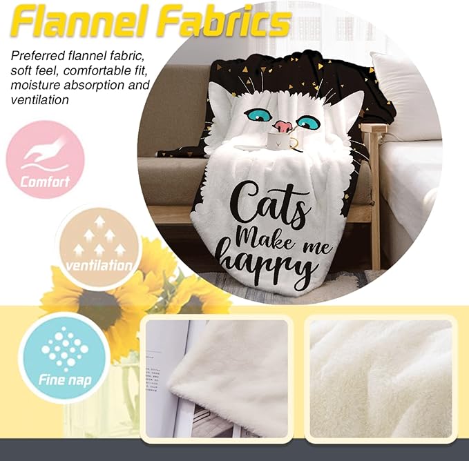 Cat Make Me Happy Throw Blanket Super Soft Cozy Black Cats Blanket for Kid Adult Women Men Cat Lovers Gift Cute Pet Cats Fleece Blanket for Couch Bed Sofa Chair Home Decor 40"x 30"Extra Small for Pet