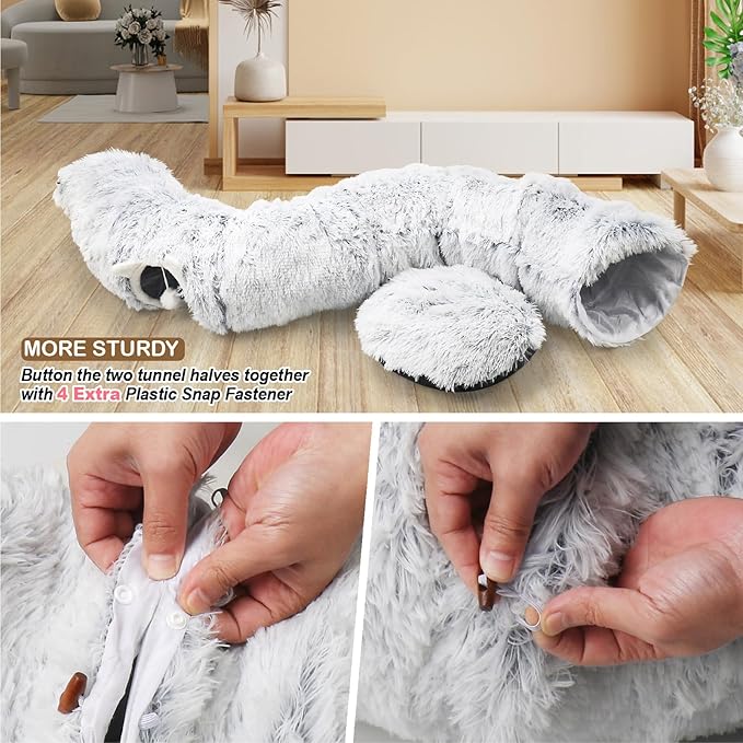 Cat Tunnel Bed for Indoor Cats, Soft Cute Cat Donut Tunnel with Washable Circle Cushion, Under Christmas Tree Plush Peekaboo Cat Cave, Round Pet Play Tunnel Toy for Kitten/Rabbit/Puppy