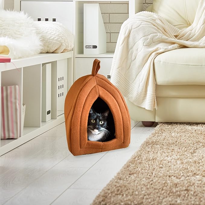 Cat House - Indoor Cat Bed with Removable Foam Cushion - Pet Tent for Kittens, Rabbits, Guinea Pigs, and Other Small Animals by PETMAKER (Brown)