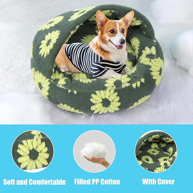 Dog Beds for Small Dogs, Cat Bed Cave, Washable Cute Cat Bed, Cozy Nook Pet Bed for Dogs or Cats, Anti-Slip Puppy Bed Fits up to 12 lbs Pets(Yellow, 20" x 20")