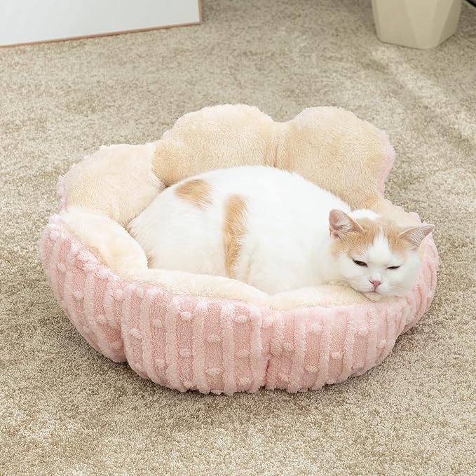 Hollypet Calming Cat Beds for Indoor Cats - Cute Cactus Pet Beds, Fluffy Puppy Bed, Non-Slip Extra Small Dog Bed, Pink