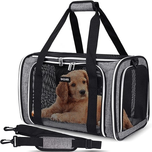 BAGLHER Pet Travel Carrier, Cat Carriers Dog Carrier for Small Medium Cats Dogs Puppies, Airline Approved Small Dog Carrier Soft Sided, Collapsible Puppy Carrier. Grey