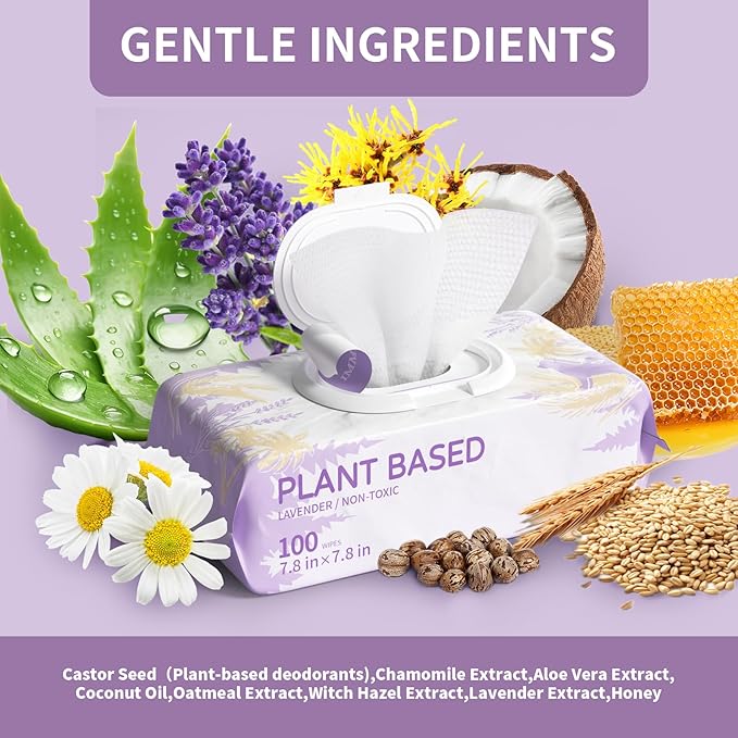 Dog Wipes for Paws and Butt Plant Based Hypoallergenic Pets Cleansing & Deodorizing Anal Gland Hygienic Puppy Wipes for Dogs Face and Body Wipes Cleaning Fur Doggie Wipes Doggy Wipes (Lavender)