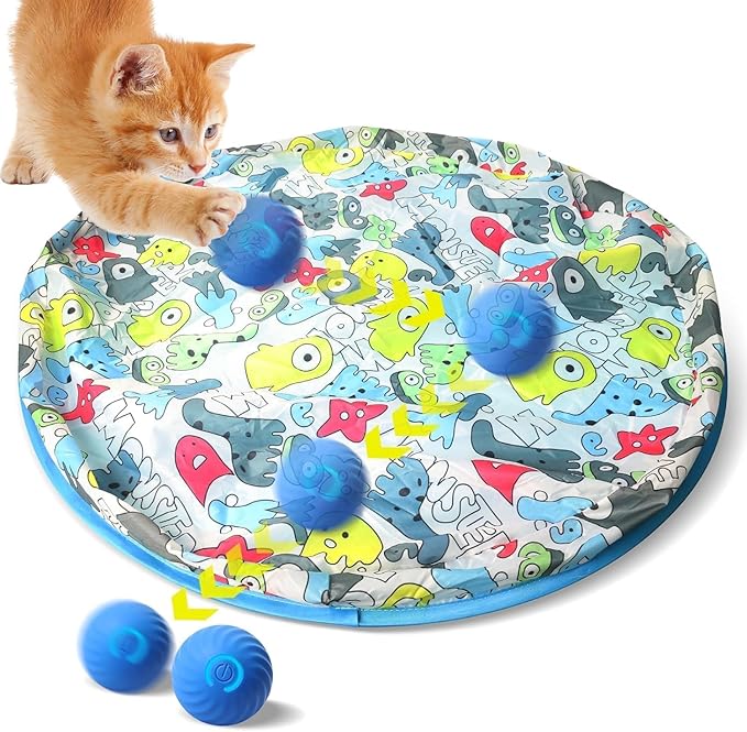 Zelikovitz Interactive Cat Toys Ball Rolling in The Pouch, Automatic Motion Activated Moving Ball Hide and Seek Game for Indoor Exercise Kicker