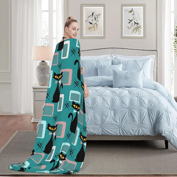 Medieval Cat Soft Throw Blanket Flannel Fleece Blankets Warm Cozy Lightweight Fuzzy Blanket for Bed Sofa Couch Home Decor 80"X60"