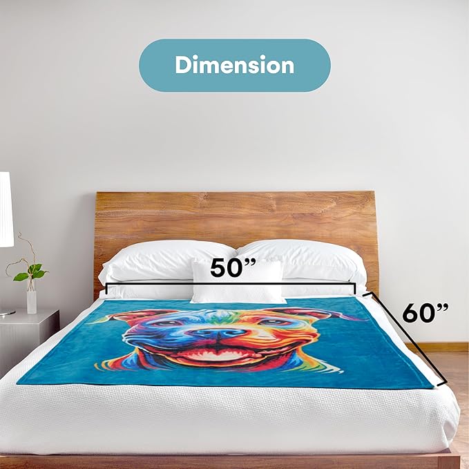 Dawhud Direct Pitbull Puppy Fleece Blanket - Soft Plush, Cozy Throw for Kids and Adults, Colorful Dog Blanket with Pitbull Puppy Print, Ideal for Beds, Couches, and Travel - 60 x 50 Inches, Blue