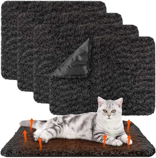 4 Pack Self Warming Cat Pads Self Heating Cat Mat Thermal Pads for Small Dogs Washable Pet Kennel Pad Crate Bed Mat with Removable Covers for Indoor Outdoor Pet(Black,16 x 20 Inch)
