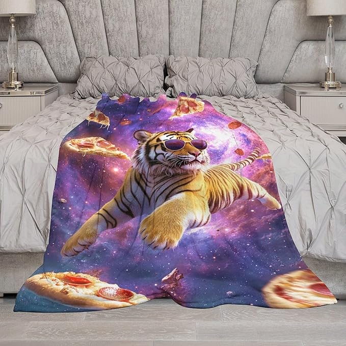 Pizza Blanket Funny Food Tiger Gifts for Girls Boys Woman Kids Funny Throw Blankets Soft Blanket Warm Fleece Flannel Plush Blankets for Bed Sofa Couch 40"x50"
