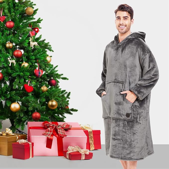 THREE POODLE Wearable Blanket Hoodie, Oversized Sherpa Sweatshirt Blanket for Adults Women Men, Warm Cozy Hooded Blanket, Gifts for Mom Girlfriend