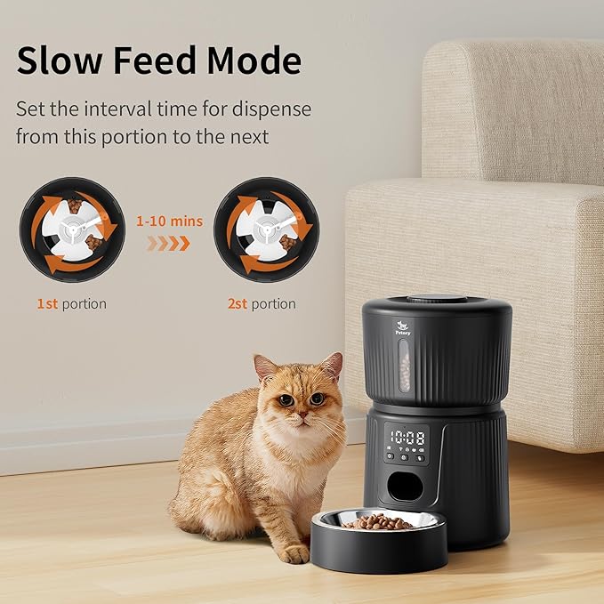 Petory Automatic Cat Feeder - 2.4G WiFi 10 Meals Automatic Cat Food Dispenser with Slow Feeding for Cats and Small Dogs, Dual Power Supply Including Desiccant Bag