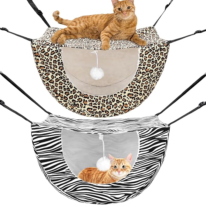 Unittype 2 Pieces Cat Cage Hammock Hanging Pet Bed Double Layer Soft Plush Hanging Pet Bed Comfortable Hammock Bed for Indoor Kitten Cats Ferret Hamster Rabbit or Small Animals, 2 Styles (Leopard)