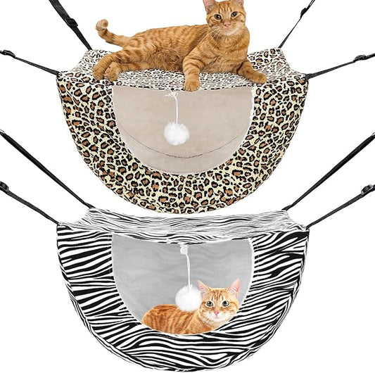 Unittype 2 Pieces Cat Cage Hammock Hanging Pet Bed Double Layer Soft Plush Hanging Pet Bed Comfortable Hammock Bed for Indoor Kitten Cats Ferret Hamster Rabbit or Small Animals, 2 Styles (Leopard)
