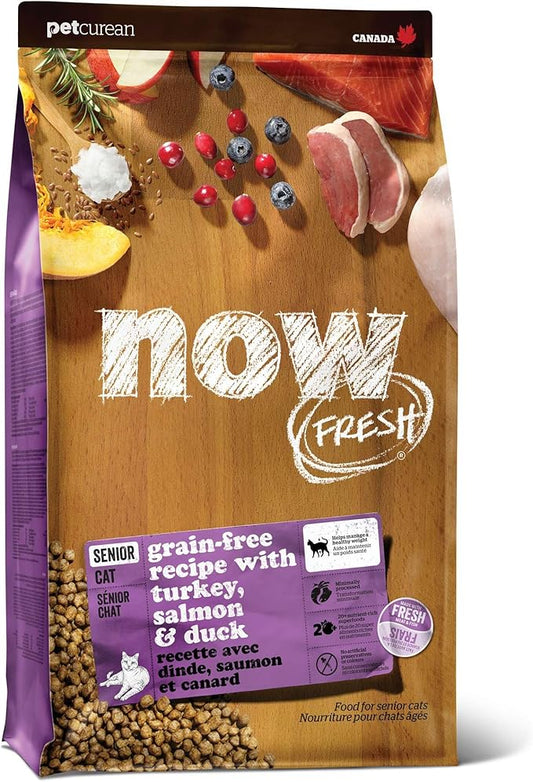 Now Fresh Grain-Free, Dry Cat Food, Turkey, Salmon and Duck Kibble, Real Meat and Fish Senior Recipe, 16 lb Bag