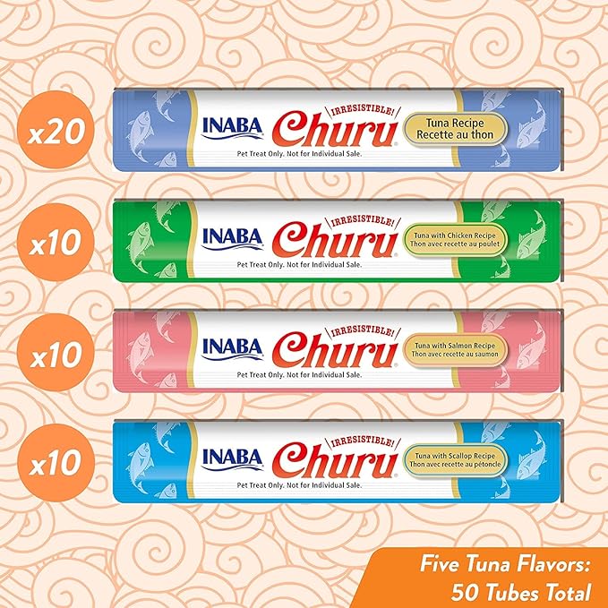 INABA Churu Cat Treats, Grain-Free, Creamy Purée Cat Treat/Topper, Tuna Variety