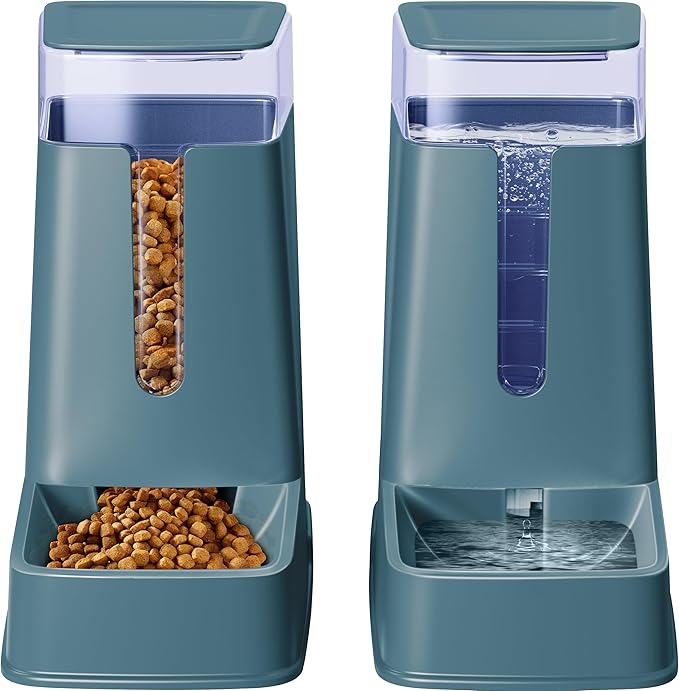 2 Packs Automatic Cat Feeder and Waterer, Gravity Dog Food and Water Dispenser Set for Small Medium Big Pets Cats Dogs Puppy Kitten, 1 Gallon x 2