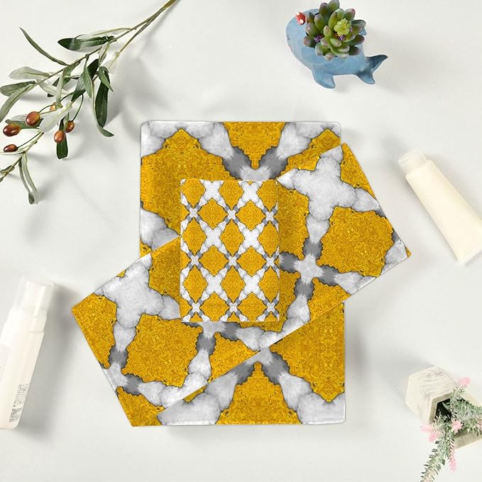Marble 3 Piece Towel Bathroom Sets, 1 Bath Towel, 1 Washcloth, 1 Hand Towel, Cotton Fast Dry Soft Absorbent Towel Set for Home Kitchen Family