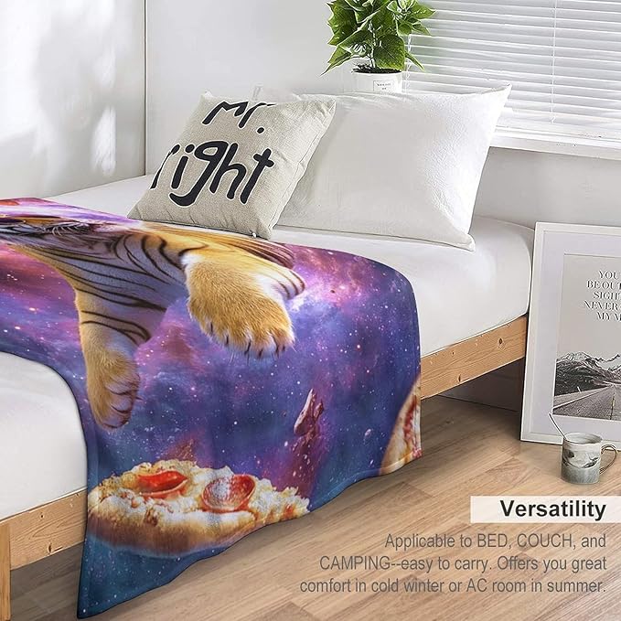 Pizza Blanket Funny Pizza Tiger Gifts for Girls Boys Woman Kids Pizza Lover Throw Blankets Soft Blanket Warm Fleece Flannel Plush Blankets for Bed Sofa Couch 60"x80"