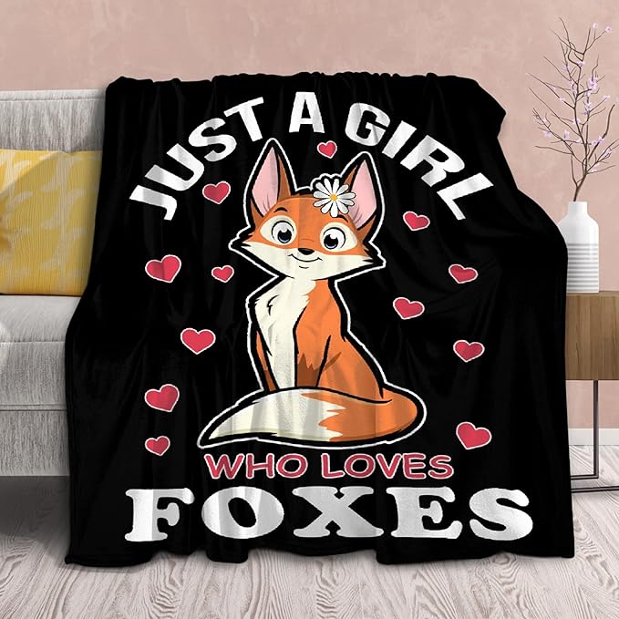 Fox Blanket Stuffed Animal Gift for Women Kids Fleece Throws-Just A Girl Who Loves Foxes Lightweight Plush Christmas Decor Super Soft Flannel Blankets for Bedding Chair-40x50 Inches