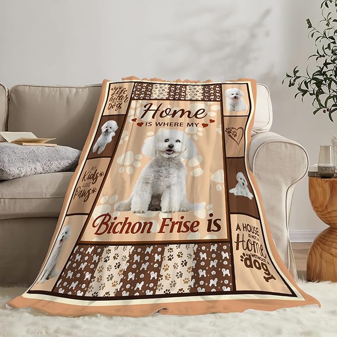 Bichon Frise Dog Print Blanket Best Dog Pet Animal Throw Blankets for Couch Sofa Stuff Decor Gifts Lightweight Soft Cozy Fleece Plush Warm Flannel Bedding for Lover Man Woman Teen Adults 40"x50"