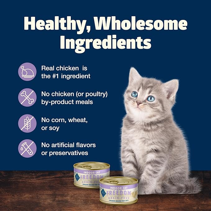 Blue Buffalo Freedom Grain-Free Kitten Wet Cat Food, Complete & Balanced Nutrition for Kittens, Made with Natural Ingredients, Chicken Recipe, 3-oz. Cans (24 Count)