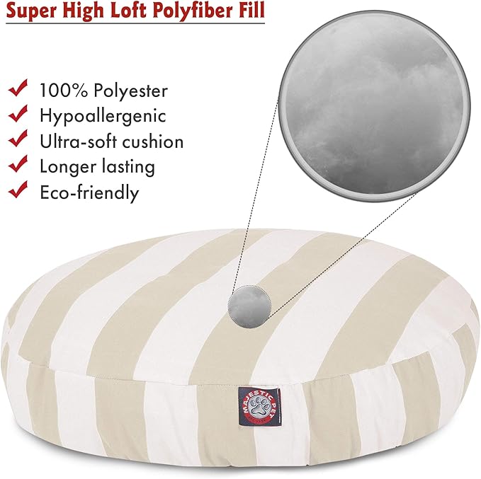 Majestic Pet Indoor Outdoor Vertical Stripe Round Pet Dog Bed with Removable Washable Cover, Sand, Large