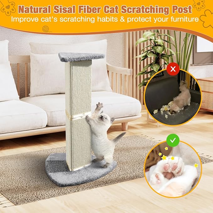 Cat Scratching Post for Indoor Cats.28inch Natural Sisal Cat Scratcher with Triangle Pillar Design,Which Have 6.5" Wider Scratching Area.Cat Post Cat Tower with Stronger Bottom and Column.