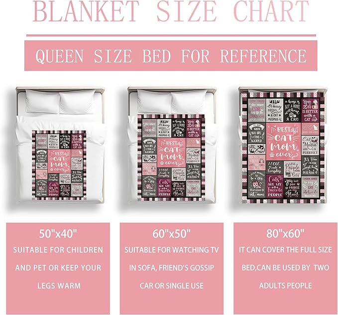 Cat Mom Blanket Gifts for Cat Lover Soft Flannel Throw Blanket Cats Gifts for Women Cats Themed for Decer Couch Bedding 60"x50"