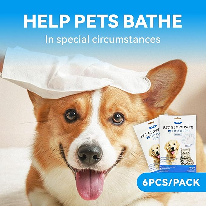 Dog Wipes Cleaning deodorizing, Extra Thick Dog Wipes, Dog Washing Gloves for Daily pet Care and Travel, 6 PCS (Blue Packing, Extra-Thick)