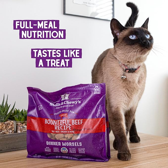 Stella & Chewy's Freeze-Dried Raw Cat Dinner Morsels – Grain Free, Protein Rich Cat & Kitten Food – Bountiful Beef Recipe – 3.5 oz Bag