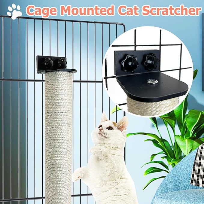 Cat Scratching Post Wall Mounted 2 Pack Cage Mount Cat Scratcher 2-in-1 Natural Sisal Kitty Scratch Posts with Self Groomer Massager for Scratch and Climbing 15.7x2.7in (White)
