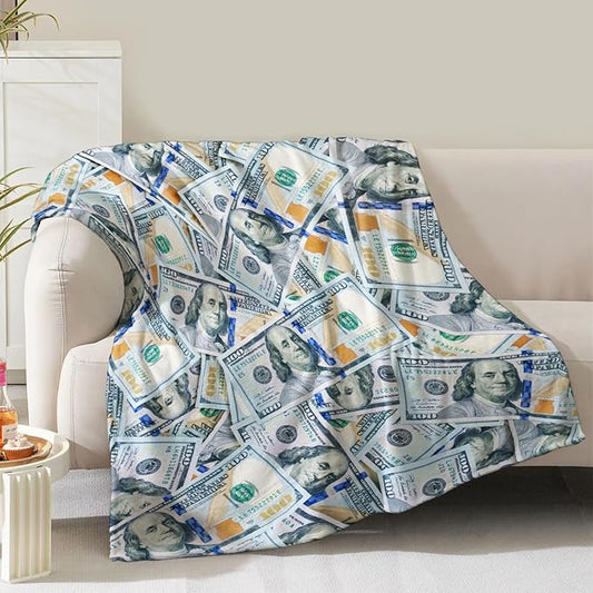 Money Blanket 100 Dollar Bills Print Gifts for Men Boys Women Kids Birthday Christmas Valentine Presents for Dad Mom Husband Wife Teens Wealth Theme Decor Bedroom Living Room Soft Cozy Throws 60"x50"