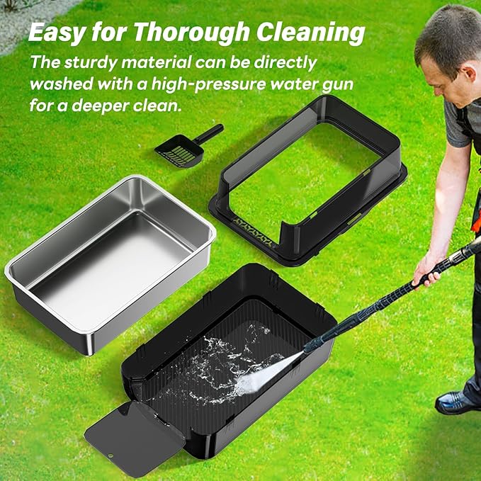 Black Translucent Stainless Steel Cat Litter Box with Lid Metal Extra Large Litter Box Enclosed Stainless Steel Litter Box Deodorize Non Sticky Easy to Clean Include Shovel(Black Translucent)