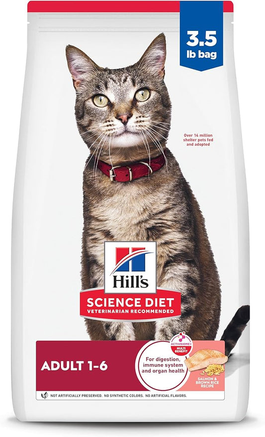 Hill's Science Diet Adult 1-6, Adult 1-6 Premium Nutrition, Dry Cat Food, Salmon & Brown Rice, 3.5 lb Bag
