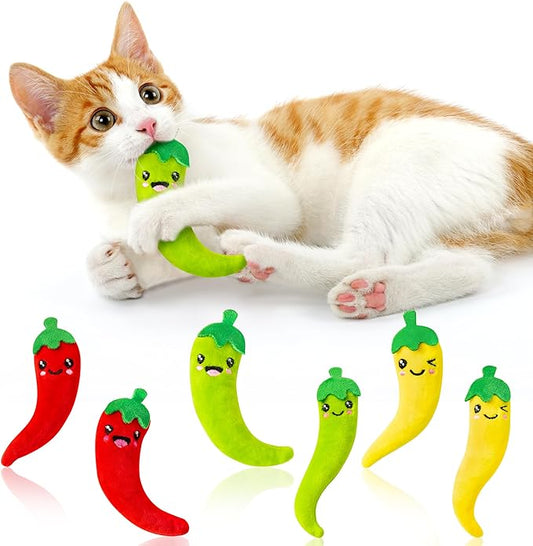 MALLMALL6 6Pcs Chili Catnip Toys for Cat, Indoor Cat Chew Bite Bunny Kick Plush Catmint Pet Toys Supplies for Cat Lover Gifts, Interactive Cat Kicker Toy Bite Resistant for Pet Presents