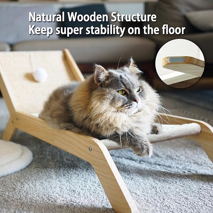 PETKARAY Beach Chair Cat Hammock, Elevated Cat Beds for Indoor Cats, Original Cozy Cat Lounger with Sisal Scratcher and Toy Ball