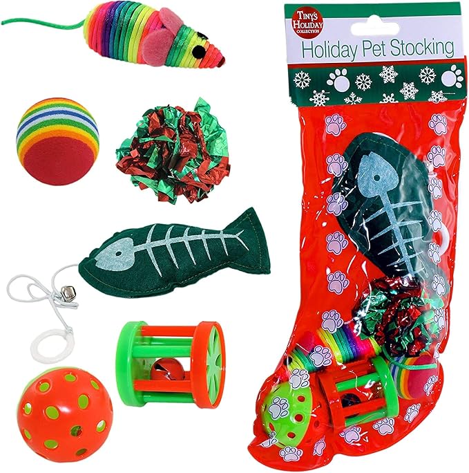 Christmas Cat Stocking, 6 Assorted Toys, Medium Breeds