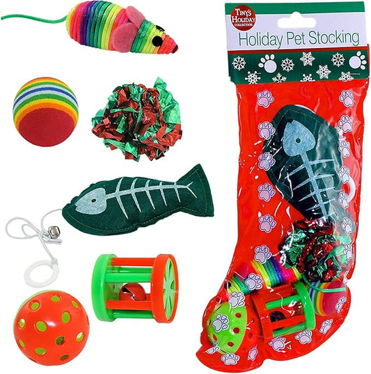 Christmas Cat Stocking, 6 Assorted Toys, Medium Breeds