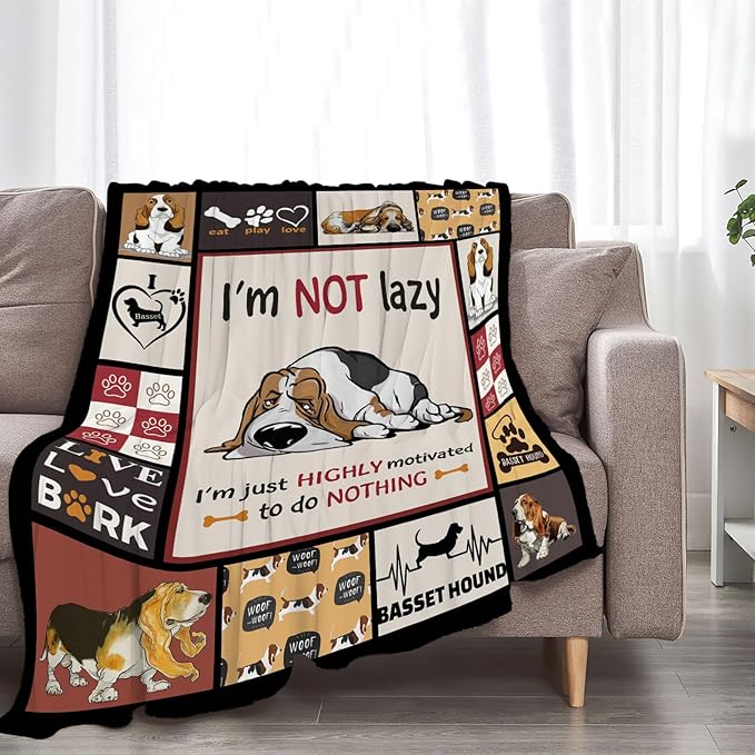 Dollffey Basset Hound Blanket Dog Decor Throw Blanket Super Warm Soft Plush Lightweight Fleece Flannel Cute Basset Hound Stuff Blanket Gifts Girls Baby Kids Women Boys Winter Couch Bedding 40/''X50/''