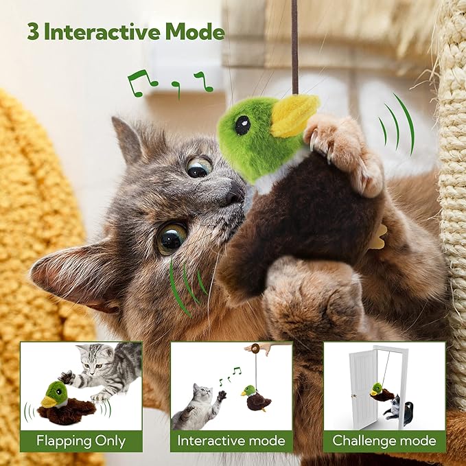 Cat Toys for Bored Indoor Cats, Cat Bat Wings with Catnip for Cats, USB Rechargeable Motion Activated Kitten Toys, Interactive Flapping and Chirping Duck Cat Toy
