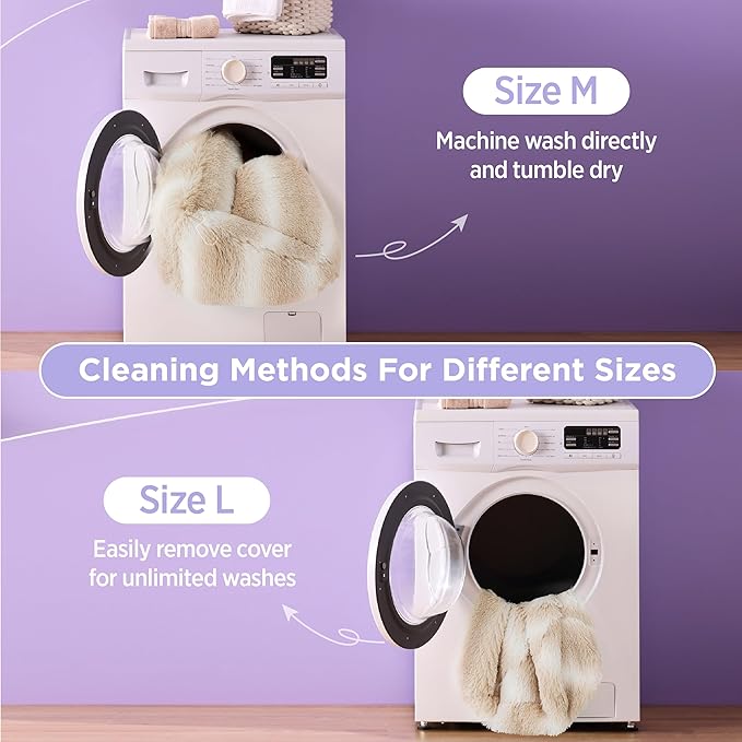 Lesure Cute Cat Couch Bed - Furry Indoor Cat Sofa Large, Washable Calming Small Dog Beds for Puppy with Fashion Design, 26x21x9inches, Beige Stripe