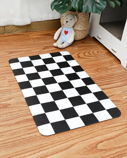 Ralxion Checkered Dog Feeding Mat, Absorbent Mats for Dog Food and Water Bowl, Dispenser, Feeder, Retro Aesthetic Black Checkerboard Pet Placemat for Dogs, Cats, Puppy Accessories, 16" X 24”