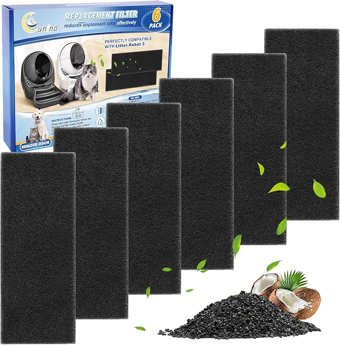 Carbon Filters for Litter-Robot 3, Activated Carbon Litter Box Filter for Litter-Robot 3 Self Cleaning Cat Litter Box Filters, Accessories Replacement, 6 Pack