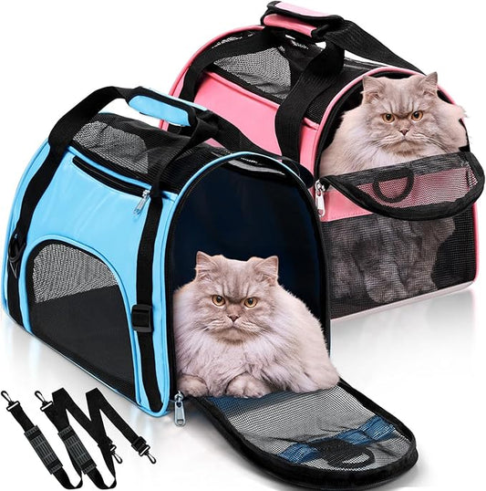 2 Pcs Pet Carrier, Soft Sided Pet Travel Carrier for Cats, Airline Approved Kitty Portable Dog Bags for Traveling Little Dogs, Rabbits, Puppy, Cat(S,Pink, Blue)
