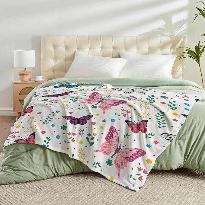 JameswishButterfly Throw Blanket for Girls Women Watercolor Butterfly Blanket Soft Fuzzy Flannel Bed Blanket Plush Butterfly Birthday Gifts for Women Girls Mom Kids Adults,50”x60”