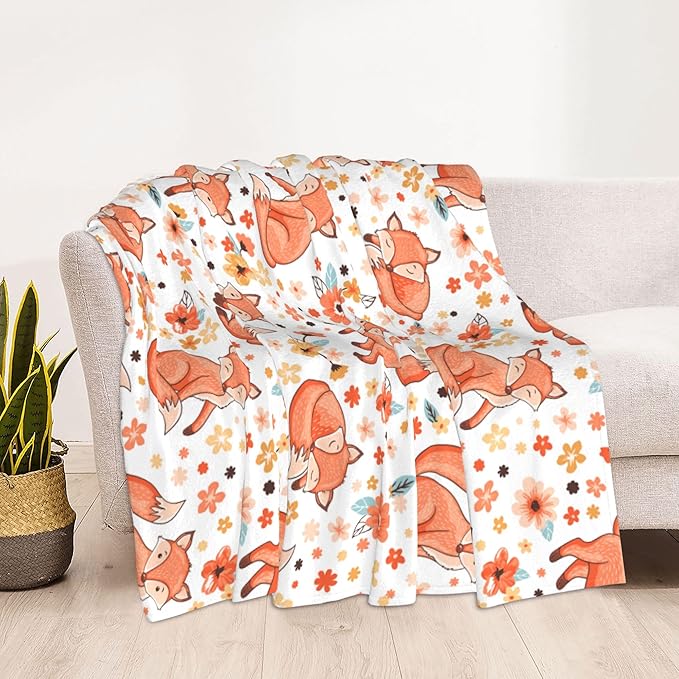 Fox Soft Throw Blanket Flannel Fleece Blankets Warm Cozy Lightweight Fuzzy Blanket for Bed Sofa Couch Home Decor 60"X50"