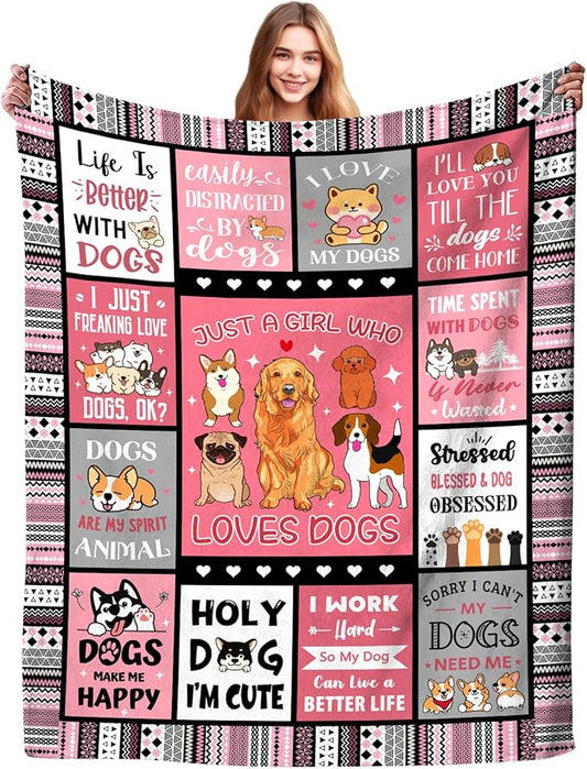 Dog Blanket Gifts for Girls Women Dog Gifts for Dog Lovers Soft Cozy Dogs Flannel Throw Blanket for Kids Adults 50"X40"