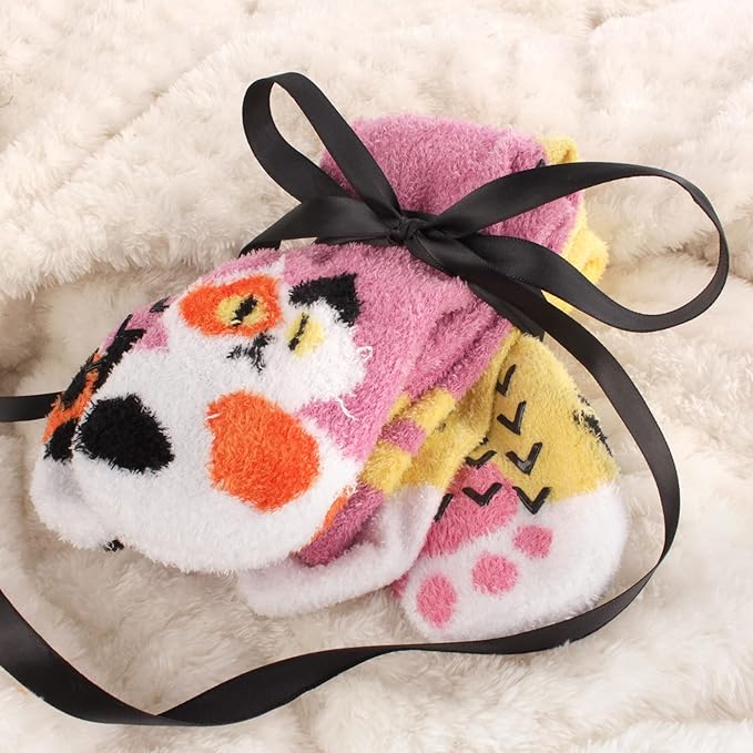 BambooMN Super Soft Warm Cute Women's Animal Non-Slip Fuzzy Fluffy Crew Winter Home Socks