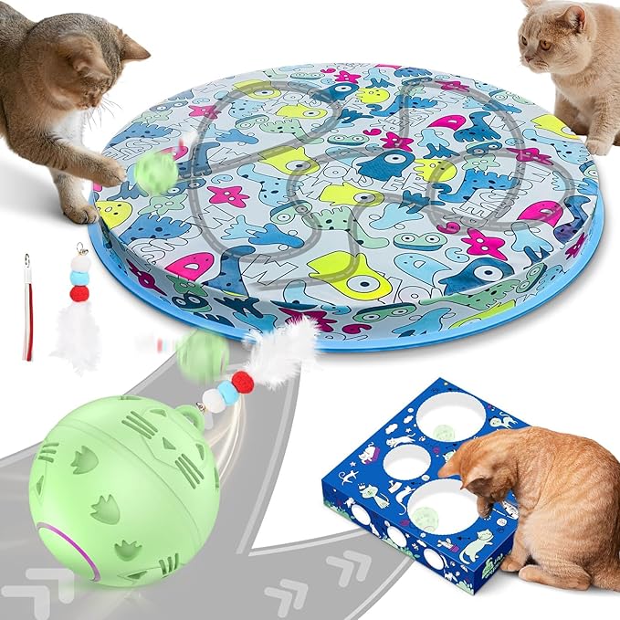 Interactive Cat Toys Ball Fast Rolling in Pouch, Automatic Motion Activated Moving Ball Hide and Seek Game Exercise Kicker Pet Cat Toys for Bored Indoor Kittens Adult Cat