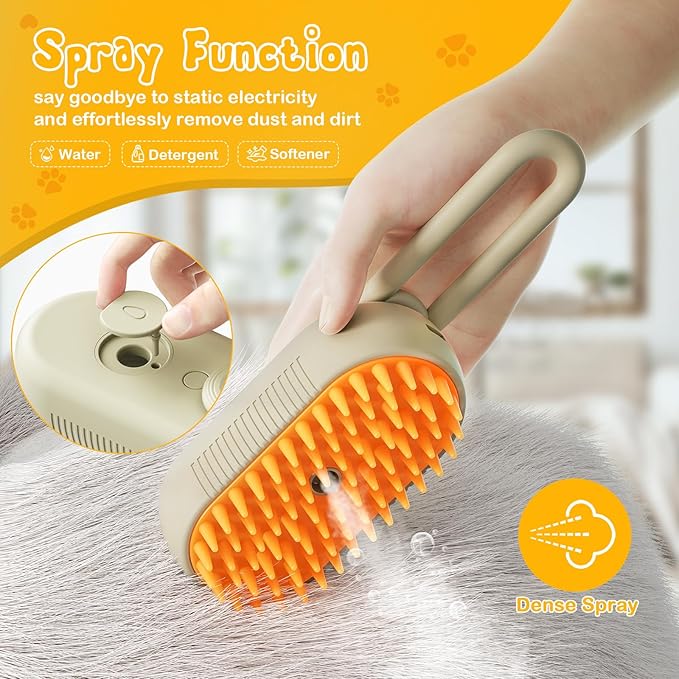 3-in-1 Brush for Pet Grooming - Steam-Powered Deshedding Comb for Removing Loose and Tangled Hair from Dogs and Cats (White)
