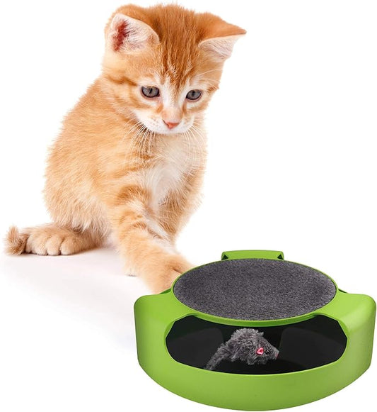 Pets First CAT Scratcher Spinning Mouse Toy for Cats - Interactive Cat Toy Catch The Mouse Fun Game - 2-in-1 Scratching Toy for Cats - No Battery Required - Rotating Mouse Pet Toy
